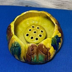 🌹VNTG 1930’s OAXACAN DRIPWARE FLOWER “FROG” POTTERY BOWL-FLORAL ARRANGEMENTS